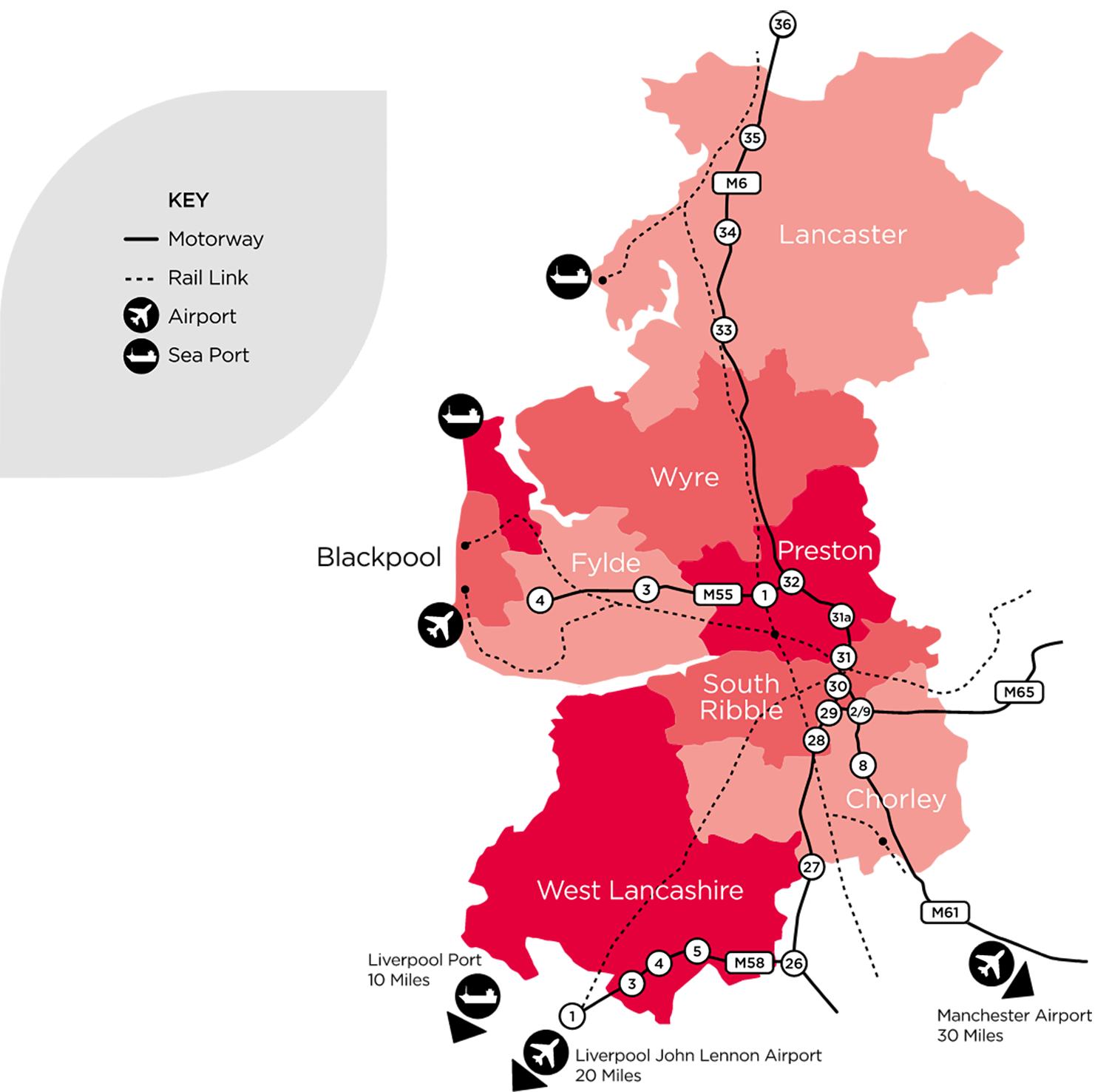 Map showing areas covered across Lancashire including Blackpool and Preston